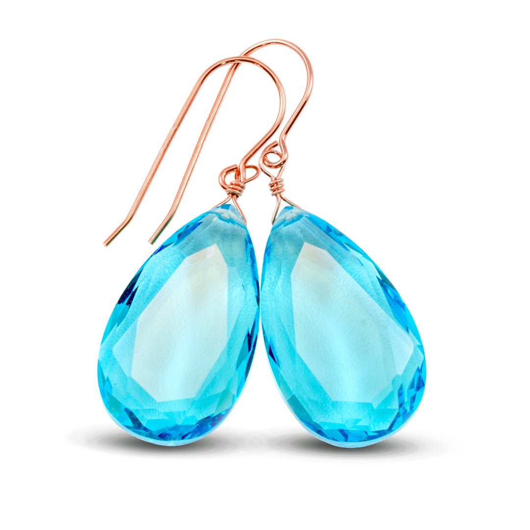 Simulated Aquamarine Earrings Aqua Large Blue 1.5" – Sterling Silver or 14k Gold