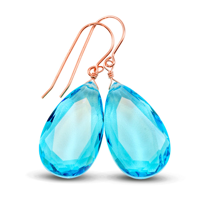 Simulated Aquamarine Earrings Aqua Large Blue 1.5" – Sterling Silver or 14k Gold
