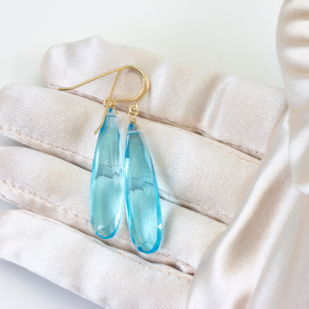 Simulated Aquamarine Earrings Aqua Blue 2" – Sterling Silver or 14k Gold