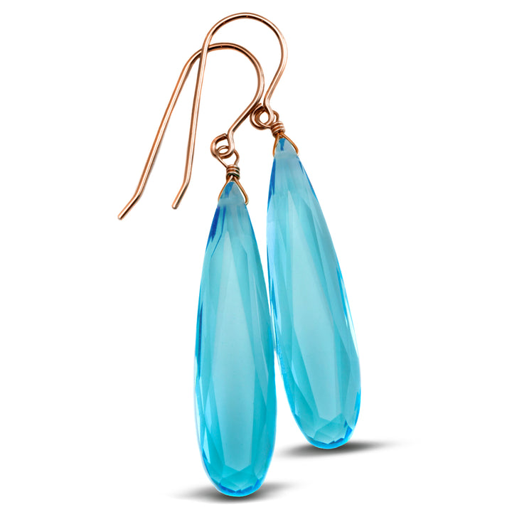 Simulated Aquamarine Earrings Aqua Blue 2" – Sterling Silver or 14k Gold