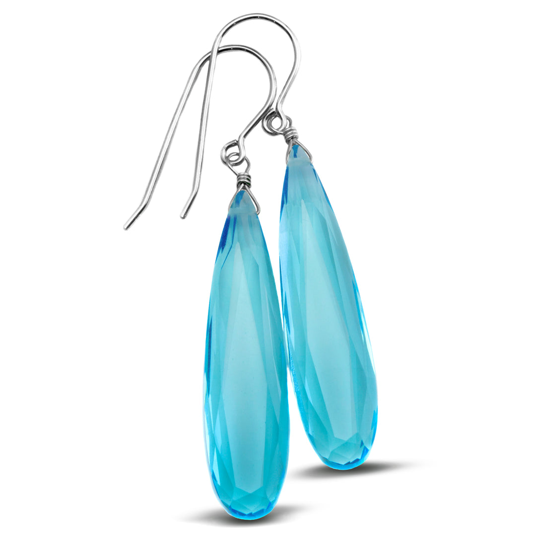 Simulated Aquamarine Earrings Aqua Blue 2" – Sterling Silver or 14k Gold