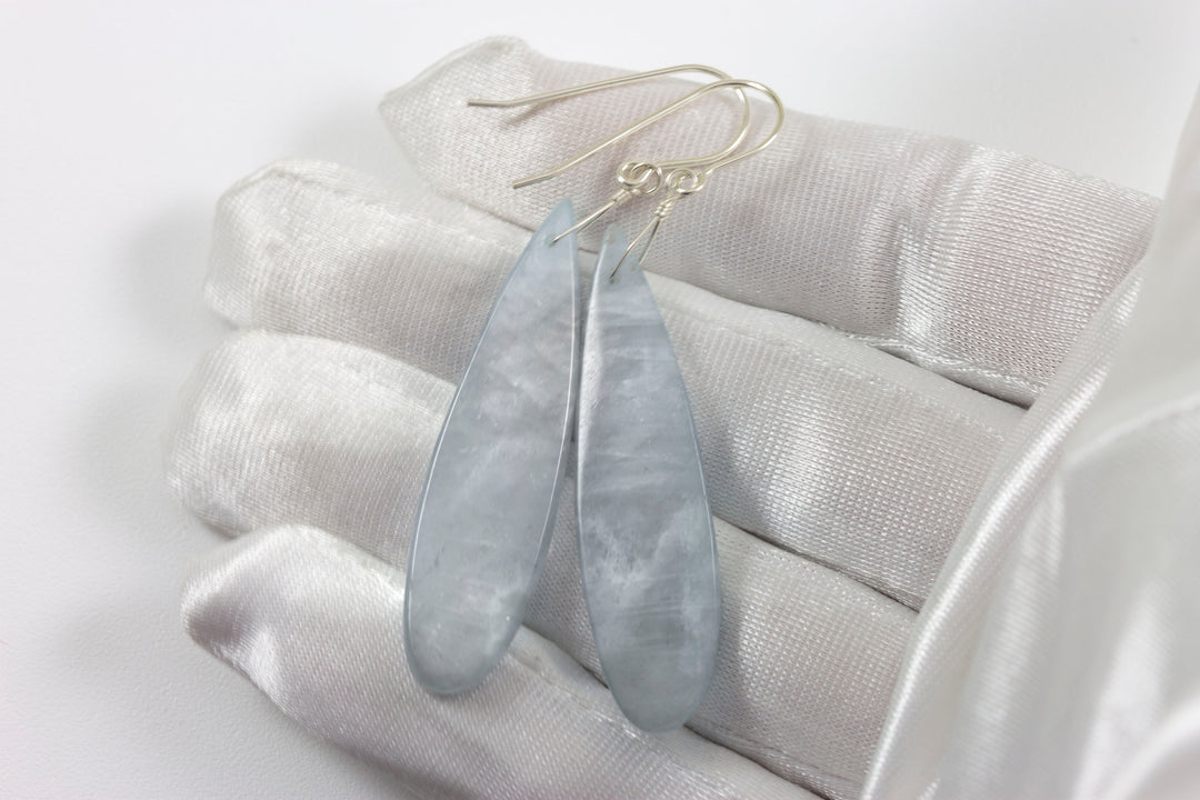 Aquamarine Earrings Blue Faceted Long 2.5" – Sterling Silver or 14k Gold
