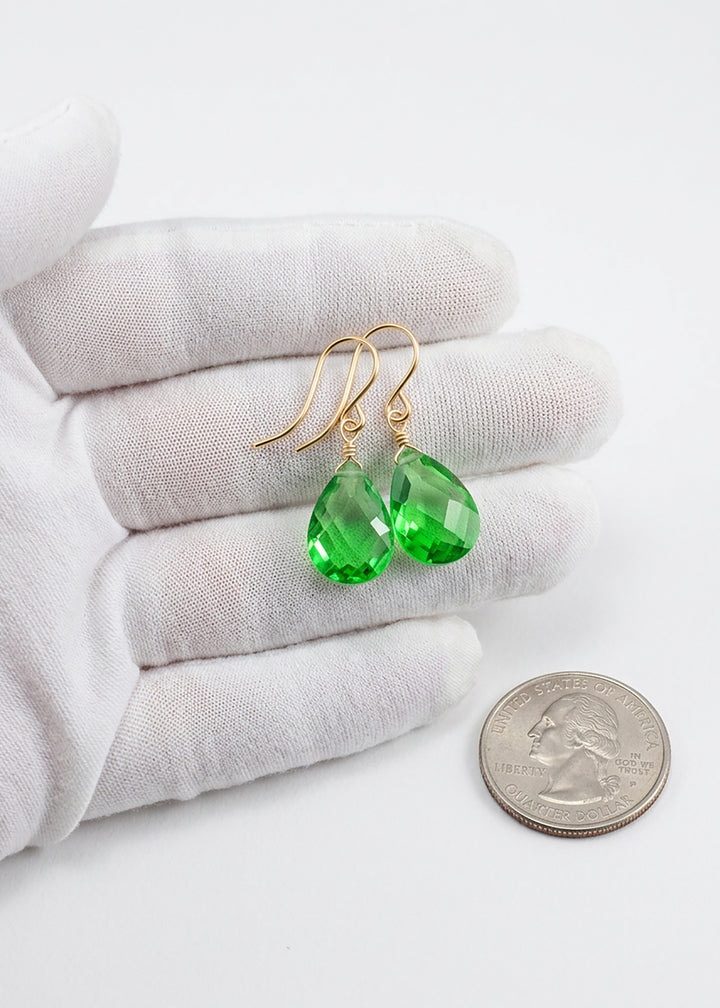 Cubic Zirconia Earrings Sterling Silver or 14k Gold Green Faceted 1 Inches