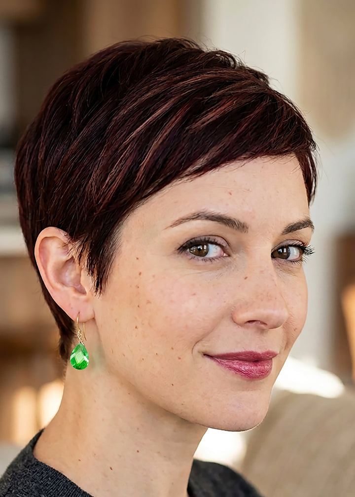 Cubic Zirconia Earrings Sterling Silver or 14k Gold Green Faceted 1 Inches