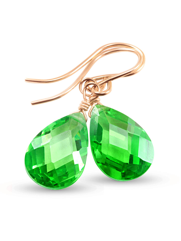 Cubic Zirconia Earrings Sterling Silver or 14k Gold Green Faceted 1 Inches