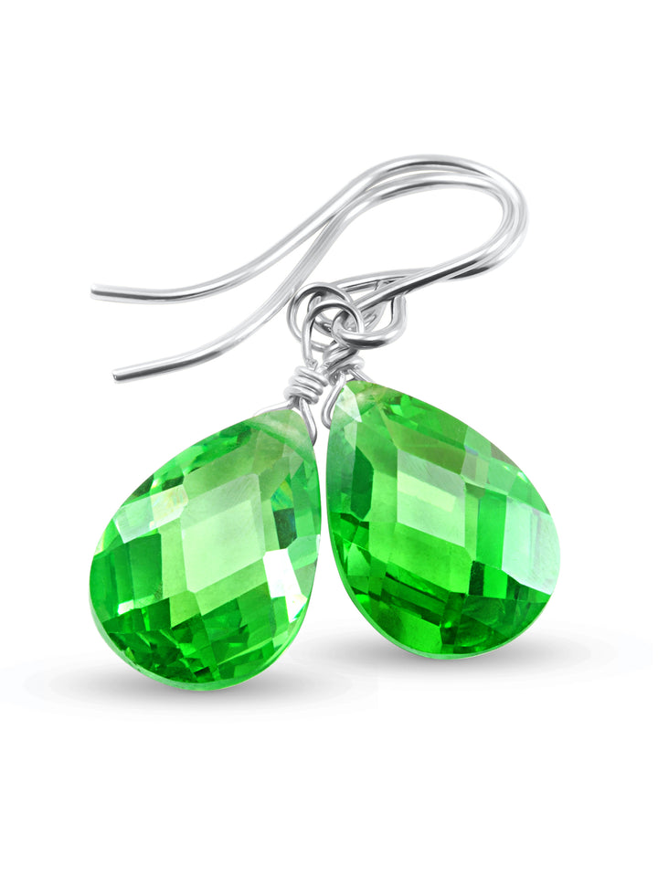 Cubic Zirconia Earrings Sterling Silver or 14k Gold Green Faceted 1 Inches