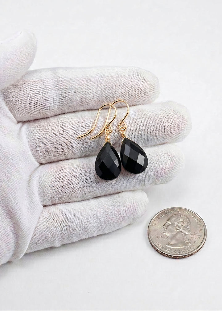 Black Sim Diamond Cubic Zirconia Earrings Pear Faceted Teardrop Briolette AAA CZ Sterling Silver or 14k Solid Gold or Filled Dangle Drops