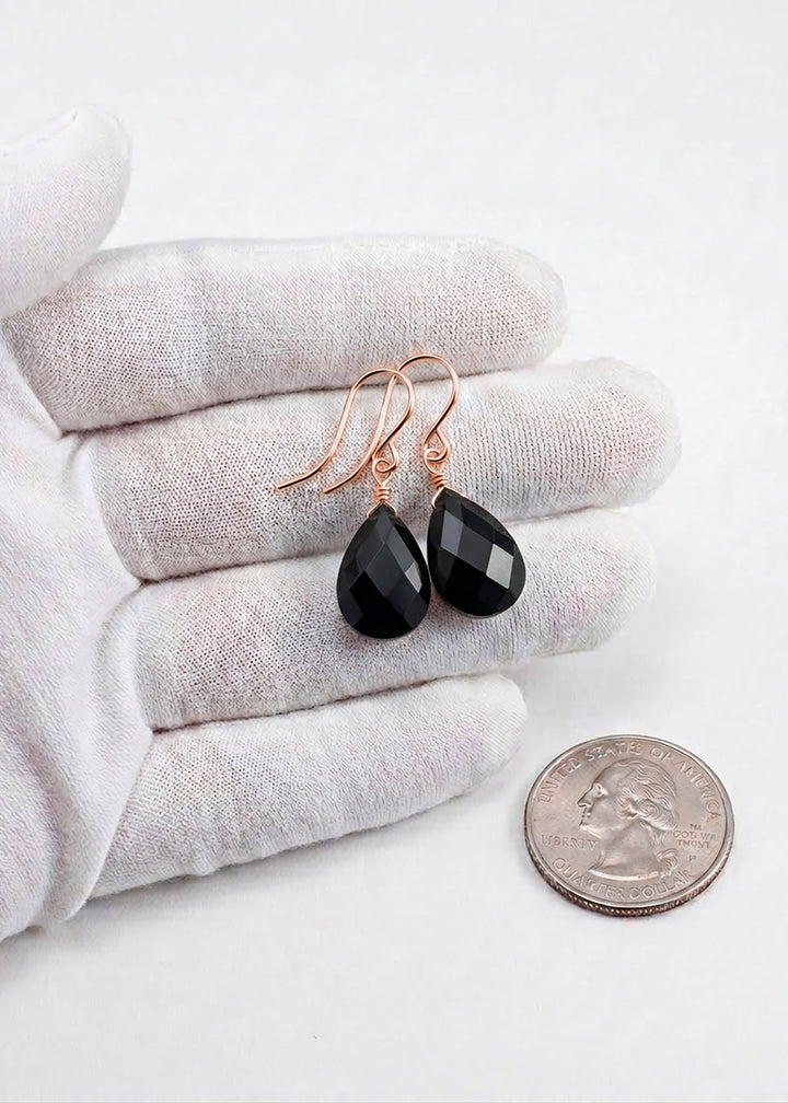 Black Sim Diamond Cubic Zirconia Earrings Pear Faceted Teardrop Briolette AAA CZ Sterling Silver or 14k Solid Gold or Filled Dangle Drops