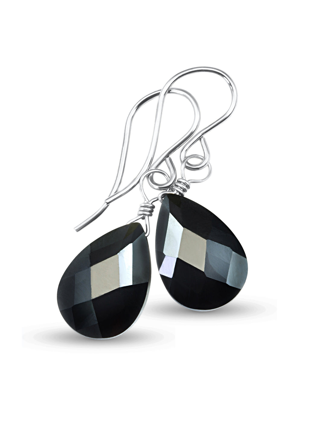 Black Sim Diamond Cubic Zirconia Earrings Pear Faceted Teardrop Briolette AAA CZ Sterling Silver or 14k Solid Gold or Filled Dangle Drops