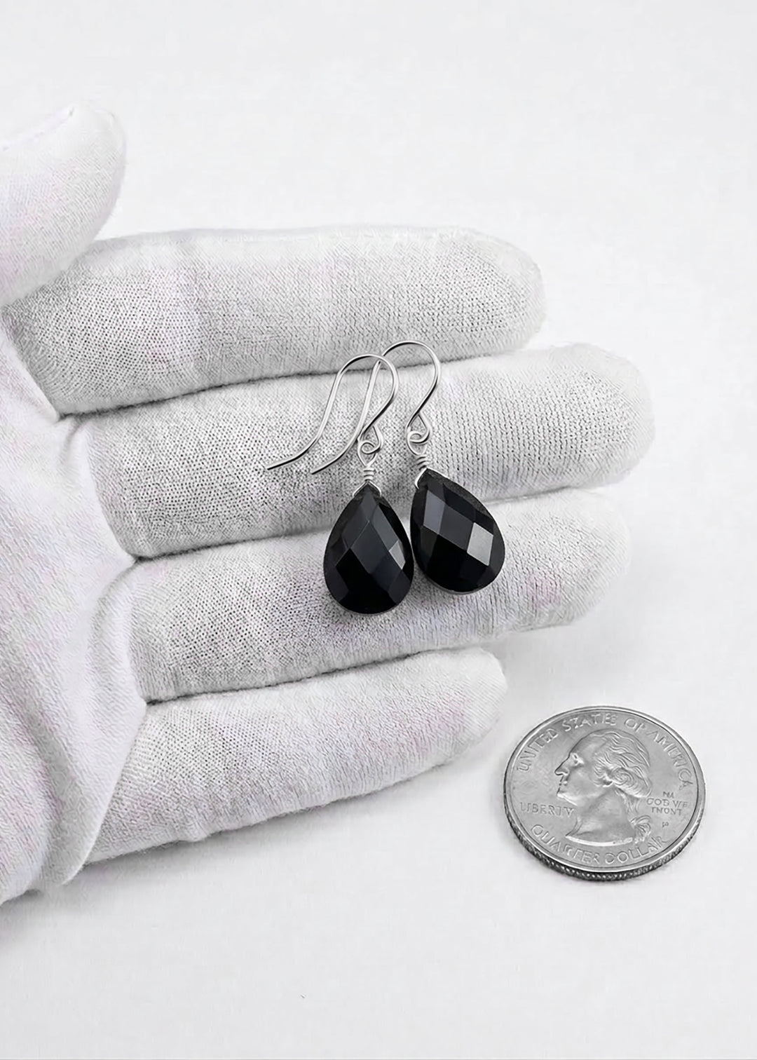 Black Sim Diamond Cubic Zirconia Earrings Pear Faceted Teardrop Briolette AAA CZ Sterling Silver or 14k Solid Gold or Filled Dangle Drops