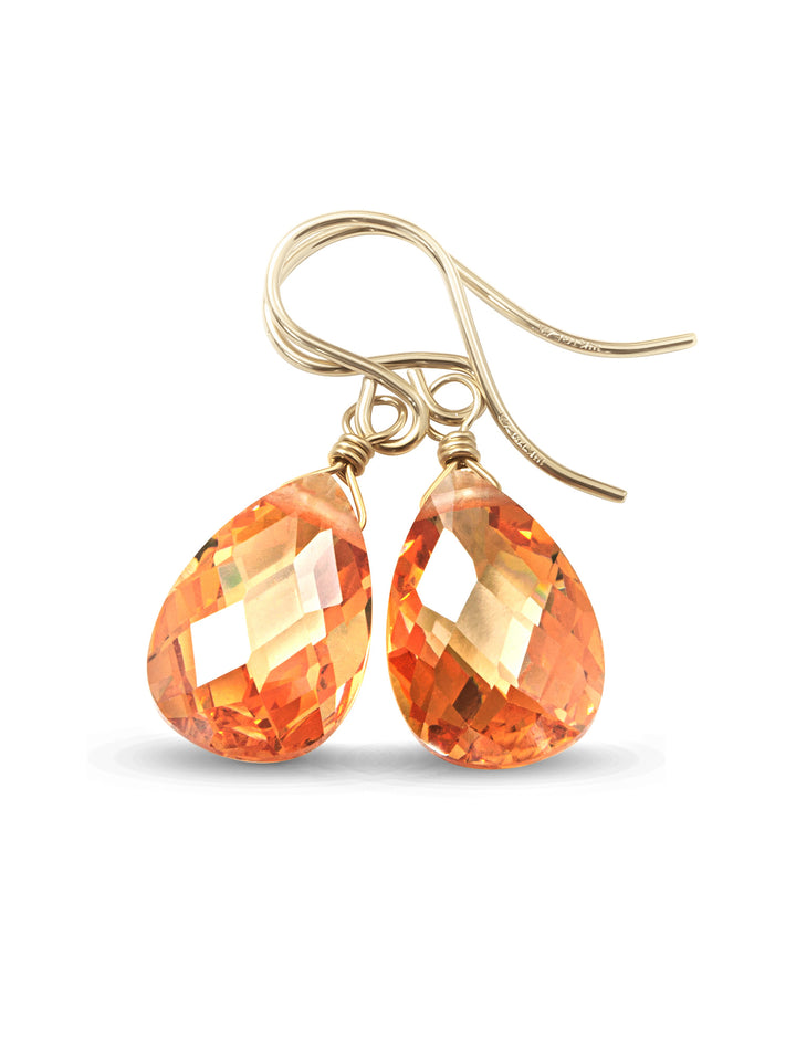 Champagne Cognac Cubic Zirconia Earrings Faceted Pear AAA CZ 14k Solid Gold or Filled or Sterling Silver Sim Diamond Dainty Classic Drops