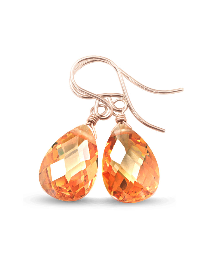 Champagne Cognac Cubic Zirconia Earrings Faceted Pear AAA CZ 14k Solid Gold or Filled or Sterling Silver Sim Diamond Dainty Classic Drops