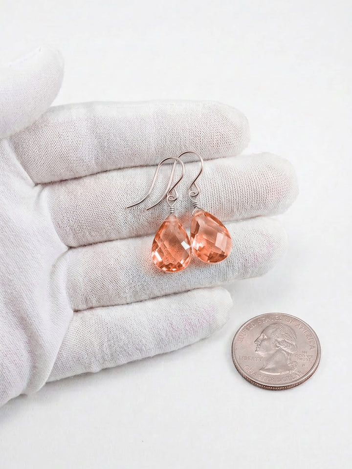 Champagne Cognac Cubic Zirconia Earrings Faceted Pear AAA CZ 14k Solid Gold or Filled or Sterling Silver Sim Diamond Dainty Classic Drops