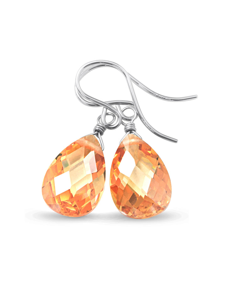 Champagne Cognac Cubic Zirconia Earrings Faceted Pear AAA CZ 14k Solid Gold or Filled or Sterling Silver Sim Diamond Dainty Classic Drops
