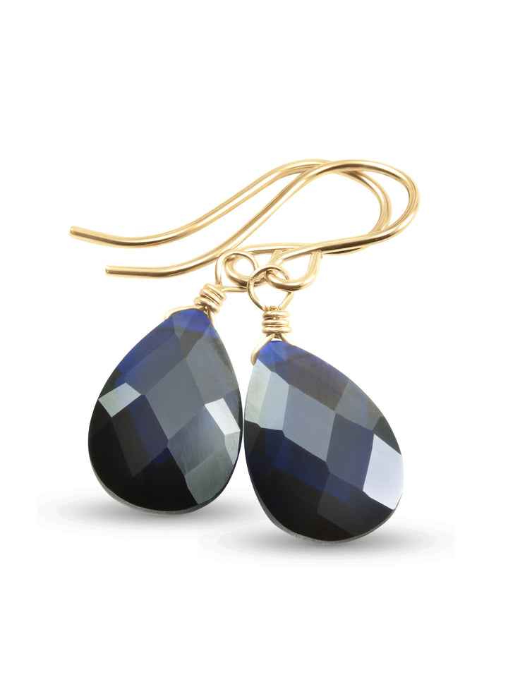Dark Sapphire Blue Cubic Zirconia Earrings Pear Shaped Faceted Teardrop Briolette AAA CZ Sterling Silver or 14k Solid Gold or Filled Dangles