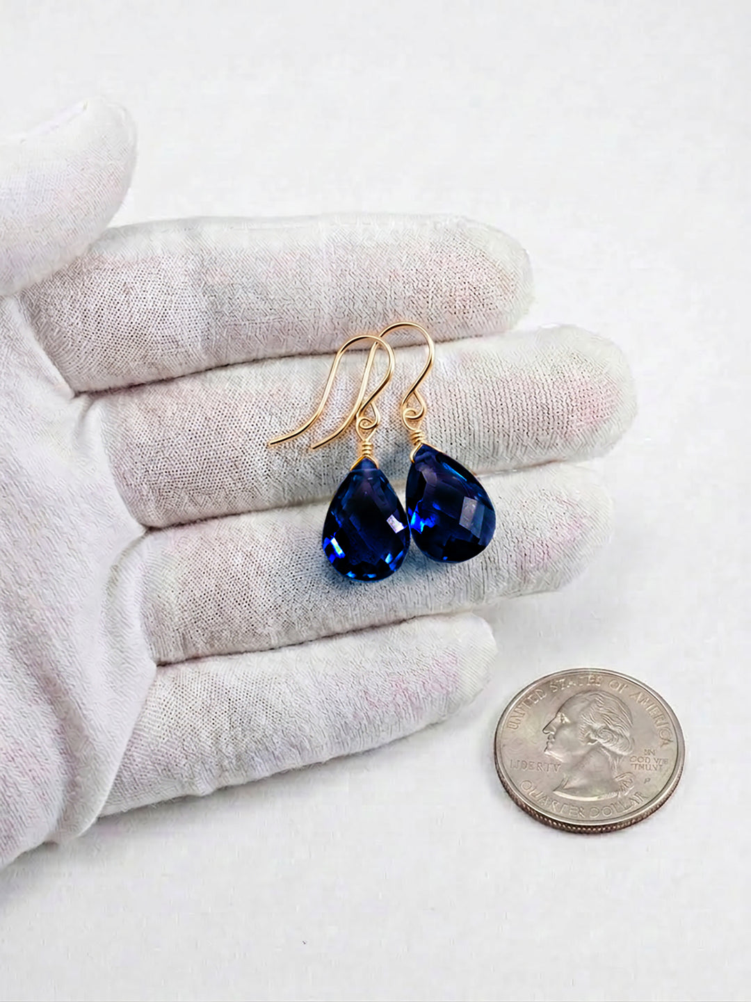 Dark Sapphire Blue Cubic Zirconia Earrings Pear Shaped Faceted Teardrop Briolette AAA CZ Sterling Silver or 14k Solid Gold or Filled Dangles