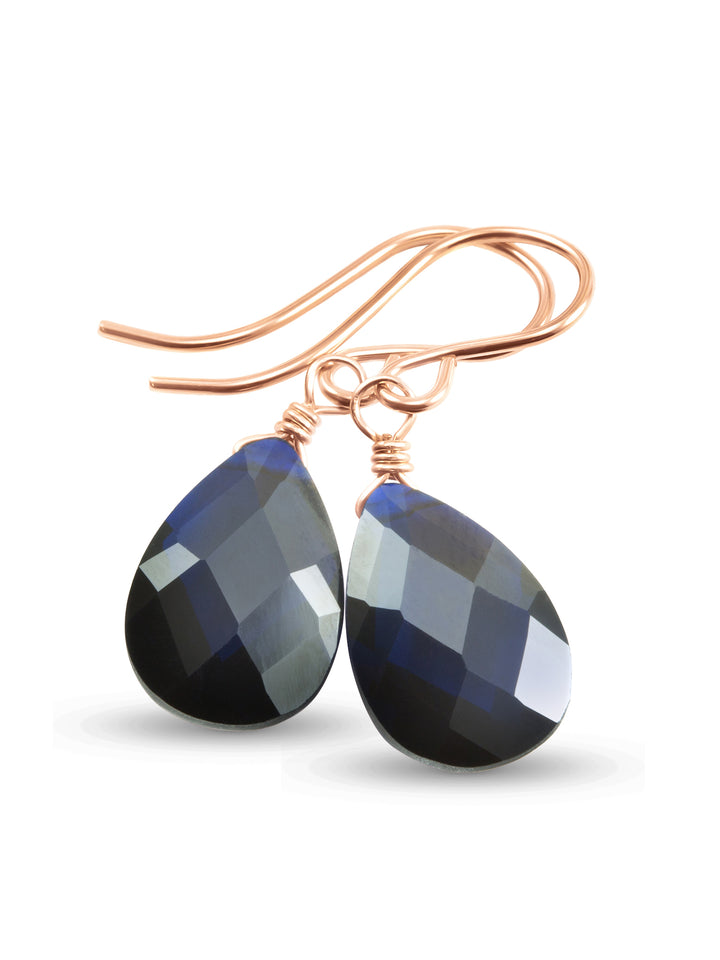 Dark Sapphire Blue Cubic Zirconia Earrings Pear Shaped Faceted Teardrop Briolette AAA CZ Sterling Silver or 14k Solid Gold or Filled Dangles