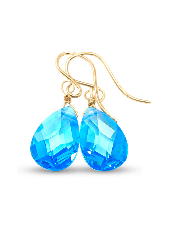 Cubic Zirconia Earrings Sterling Silver or 14k Gold Blue Faceted 1.1 Inches