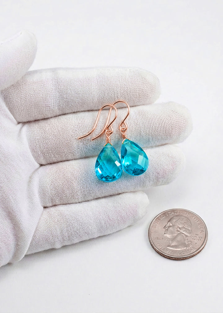 Cubic Zirconia Earrings Sterling Silver or 14k Gold Blue Faceted 1.1 Inches