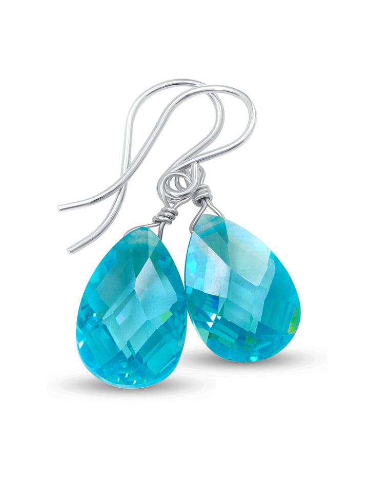 Cubic Zirconia Earrings Sterling Silver or 14k Gold Blue Faceted 1.1 Inches
