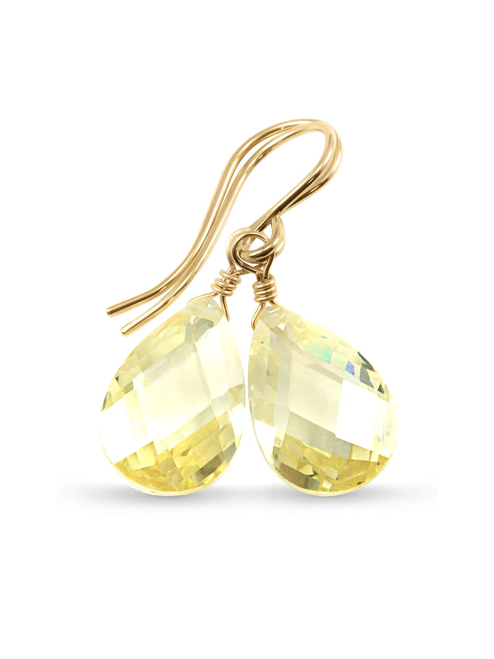 Cubic Zirconia Earrings Sterling Silver or 14k Gold Yellow Faceted 1.1 Inches