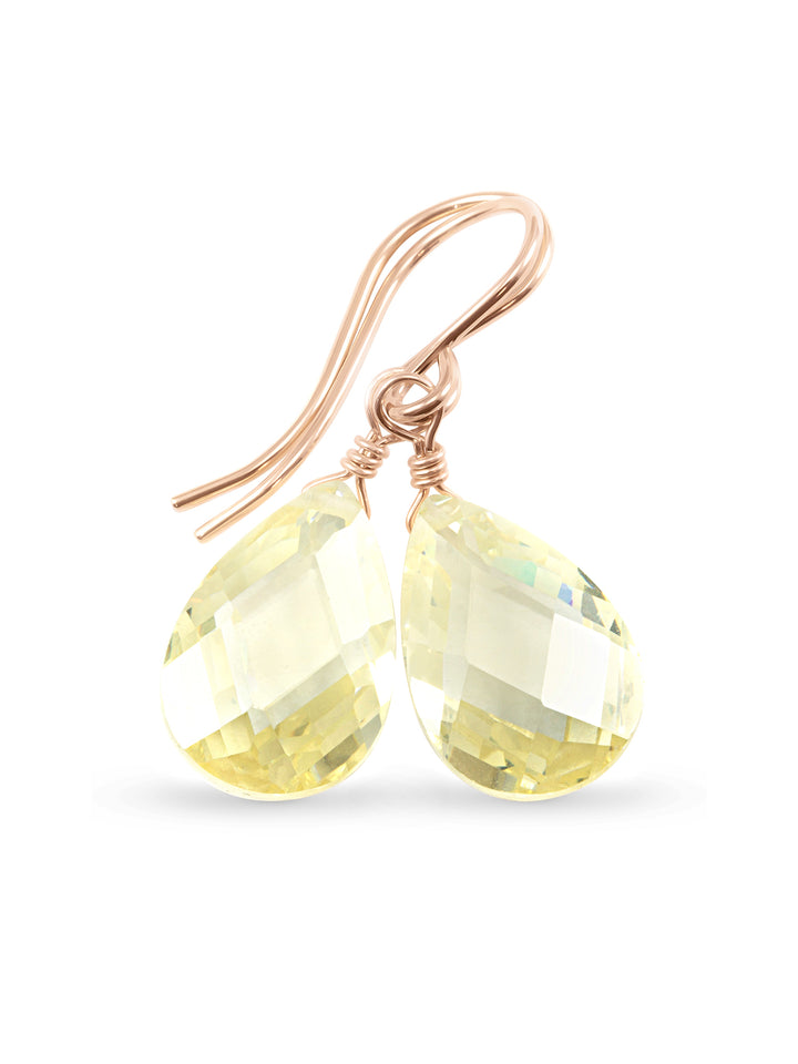 Cubic Zirconia Earrings Sterling Silver or 14k Gold Yellow Faceted 1.1 Inches