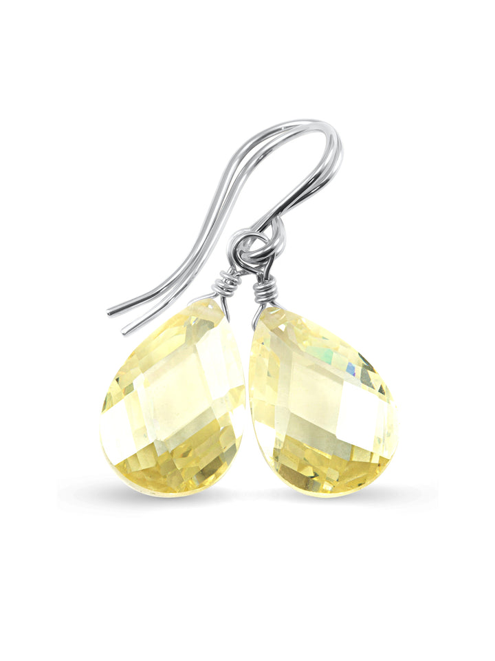 Cubic Zirconia Earrings Sterling Silver or 14k Gold Yellow Faceted 1.1 Inches
