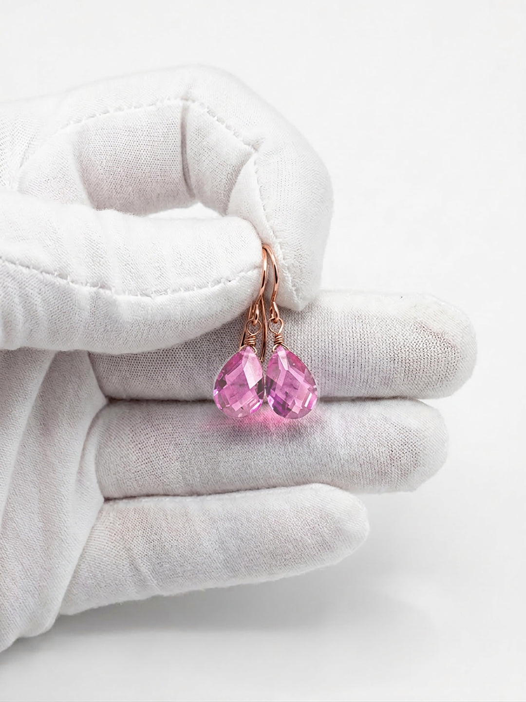 Cubic Zirconia Earrings Sterling Silver or 14k Gold Pink Faceted
