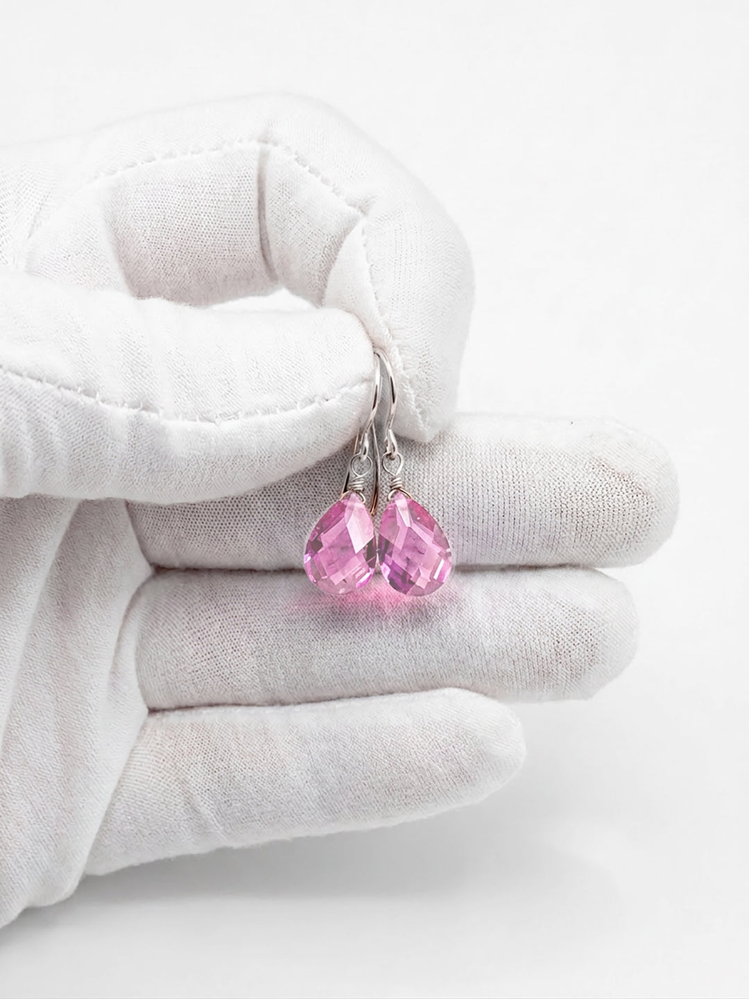 Cubic Zirconia Earrings Sterling Silver or 14k Gold Pink Faceted
