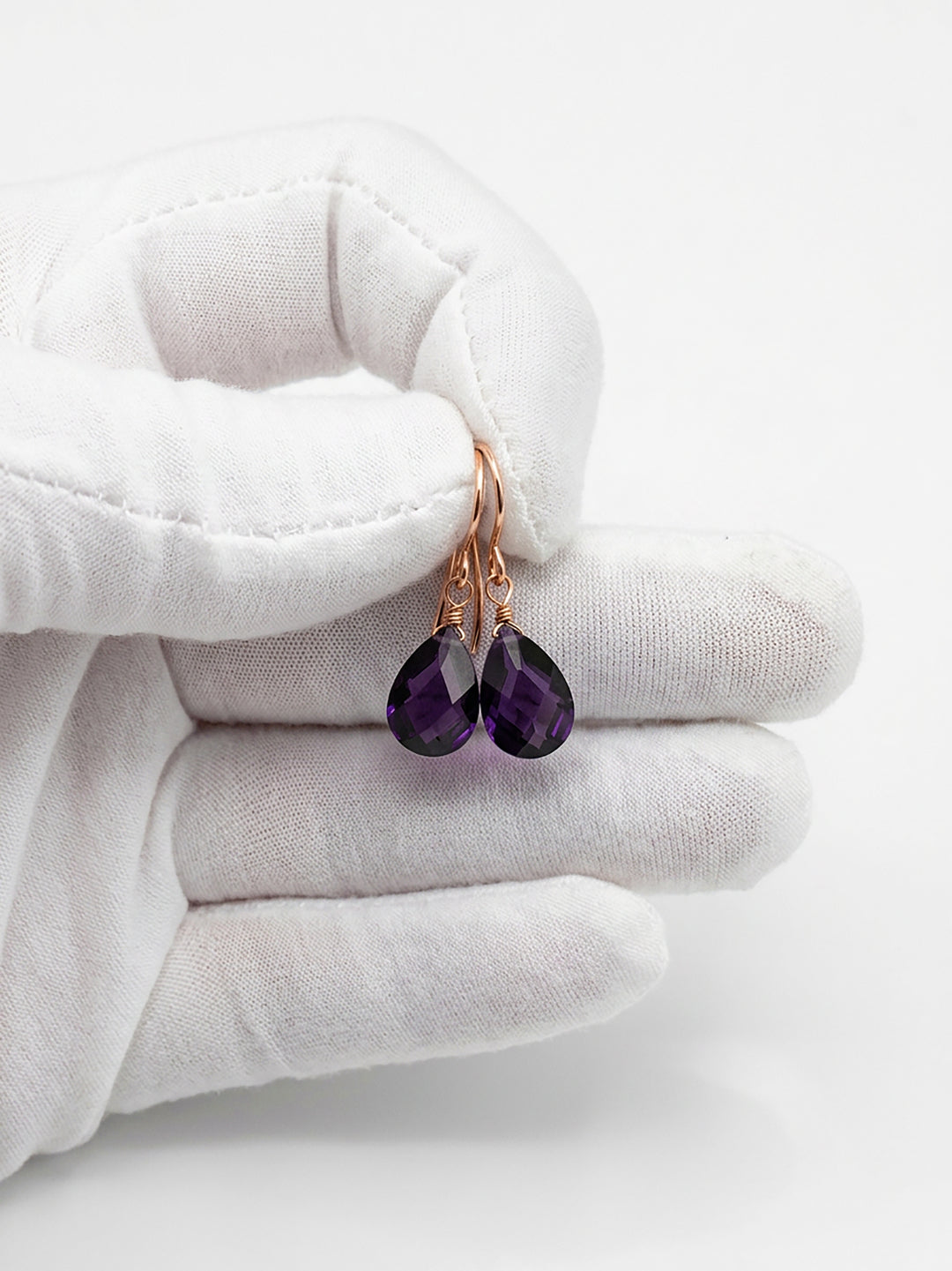 Purple Cubic Zirconia Earrings Sim Amethyst Faceted Teardrop AAA CZ Sterling Silver or 14k Solid Gold or Filled Pear Simple Dainty Drops