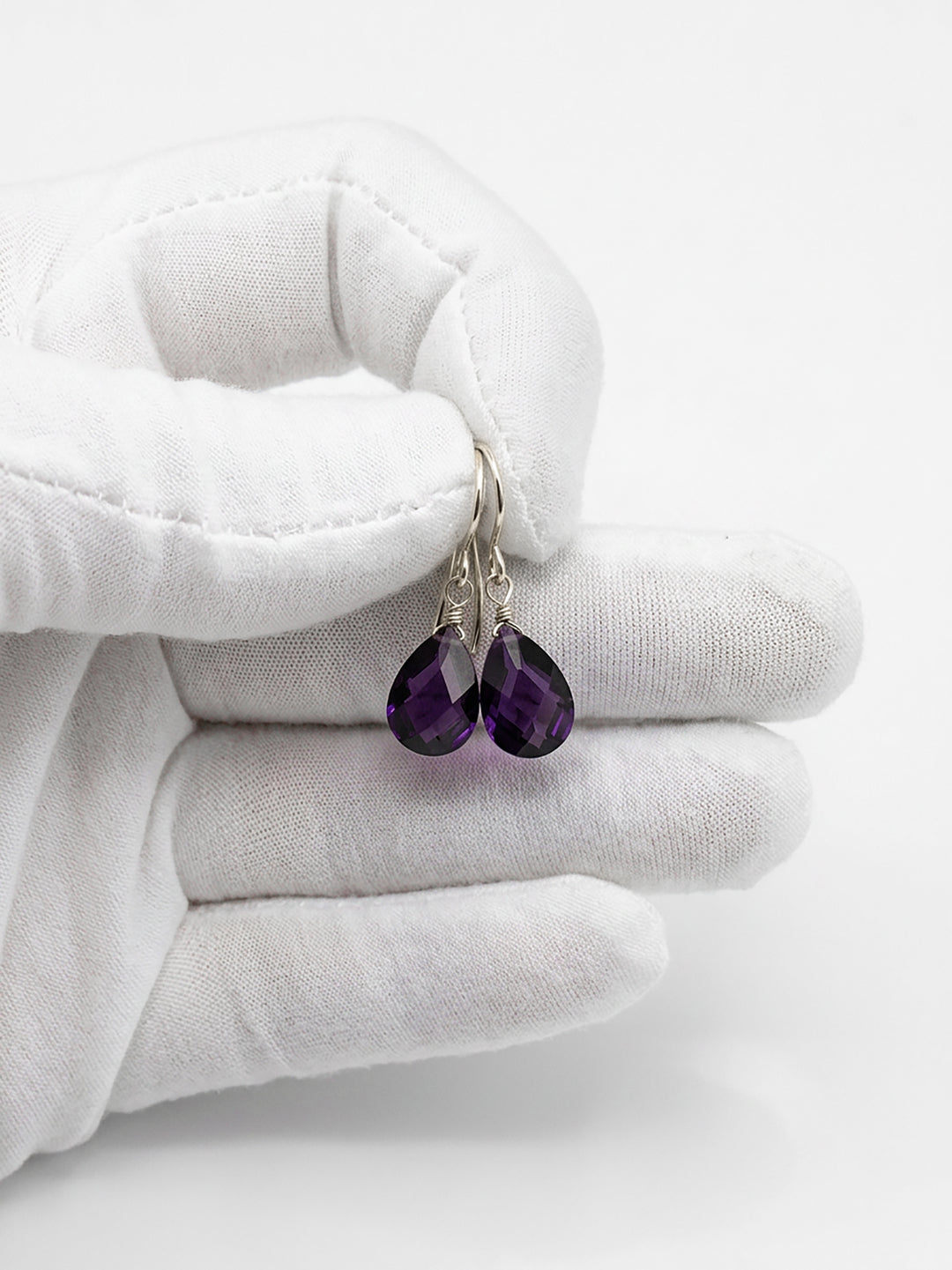 Purple Cubic Zirconia Earrings Sim Amethyst Faceted Teardrop AAA CZ Sterling Silver or 14k Solid Gold or Filled Pear Simple Dainty Drops