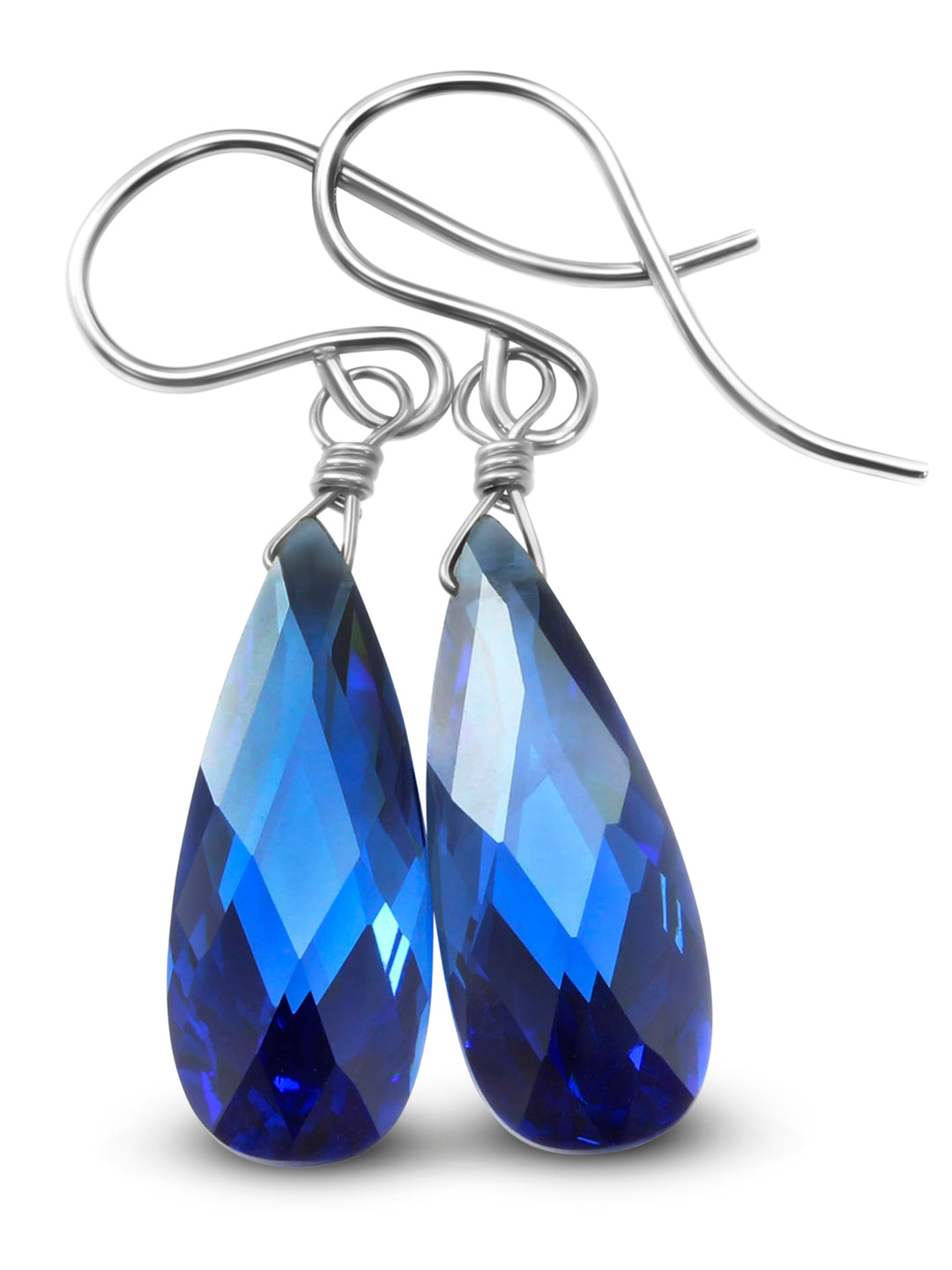 Sapphire Blue Cubic Zirconia Earrings Faceted Long Teardrop AAA CZ  Dangle 14k solid gold or filled or Sterling Silver Deep Royal Blue Drops
