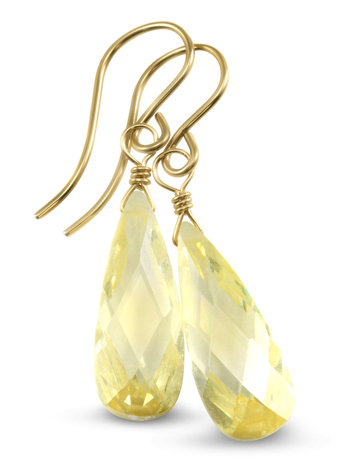 Cubic Zirconia Earrings Sterling Silver or 14k Gold Yellow Faceted 1.3 Inches