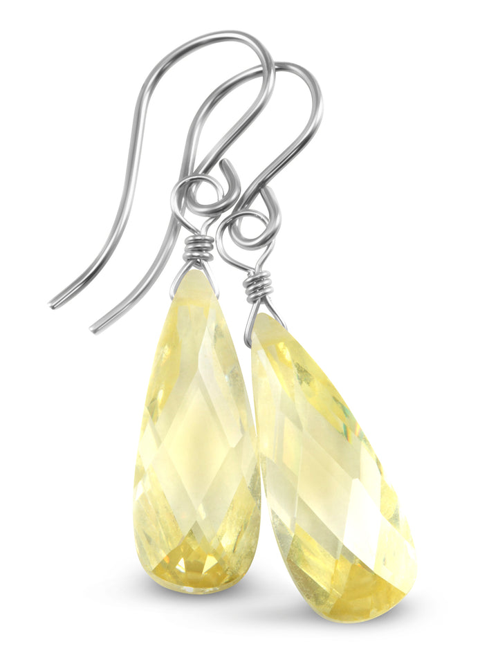 Cubic Zirconia Earrings Sterling Silver or 14k Gold Yellow Faceted 1.3 Inches