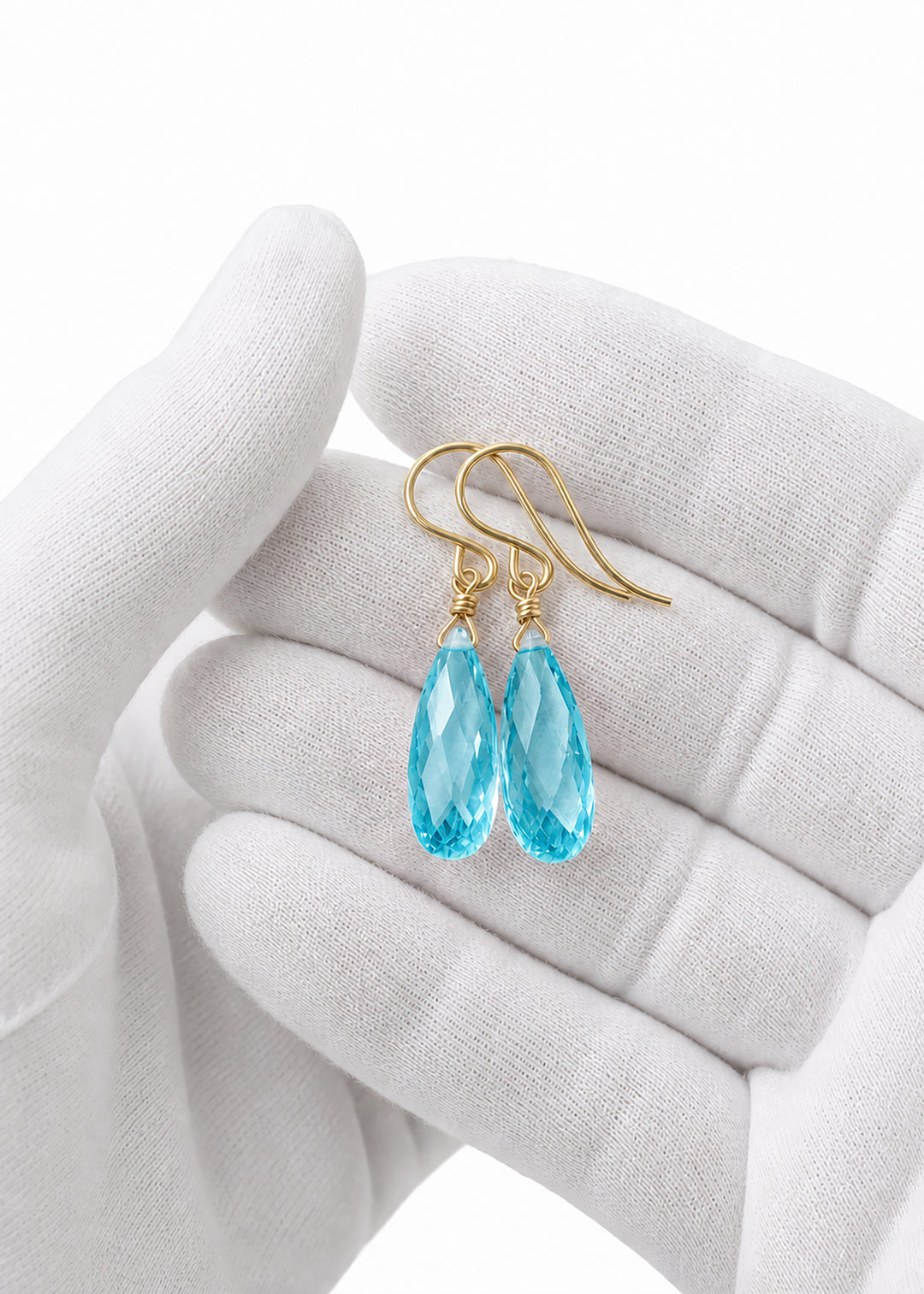 Cubic Zirconia Earrings Sterling Silver or 14k Gold Blue Faceted 1.3 Inches