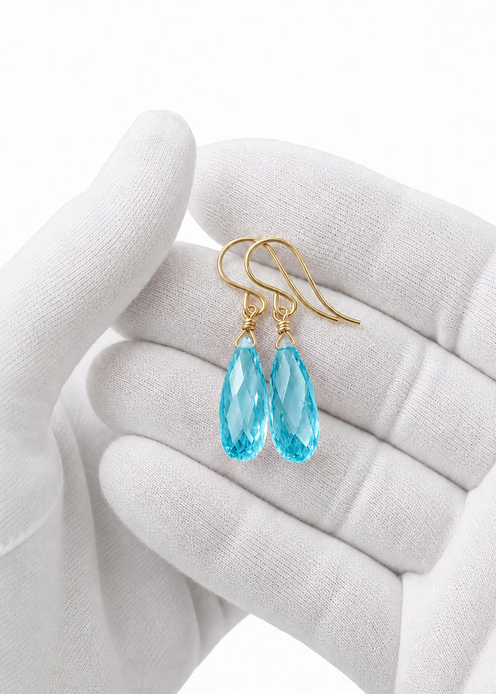 Cubic Zirconia Earrings Sterling Silver or 14k Gold Blue Faceted 1.3 Inches