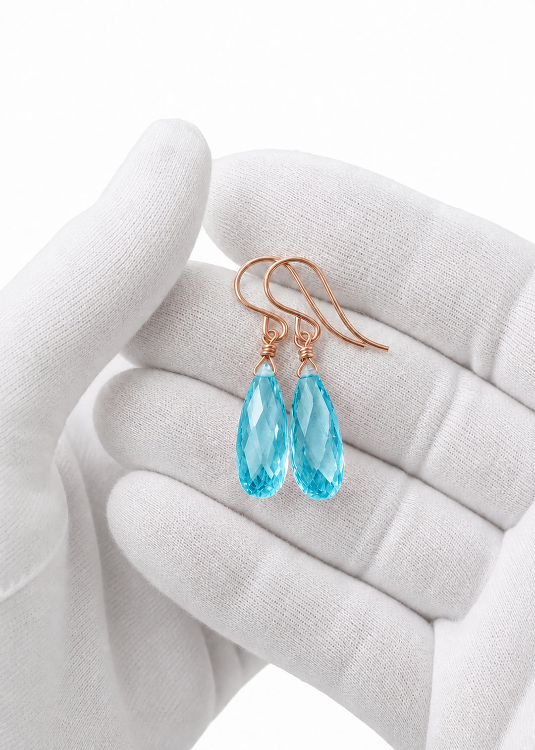 Cubic Zirconia Earrings Sterling Silver or 14k Gold Blue Faceted 1.3 Inches
