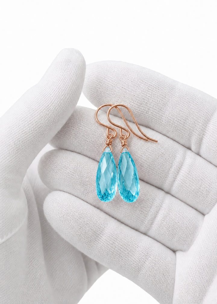 Cubic Zirconia Earrings Sterling Silver or 14k Gold Blue Faceted 1.3 Inches