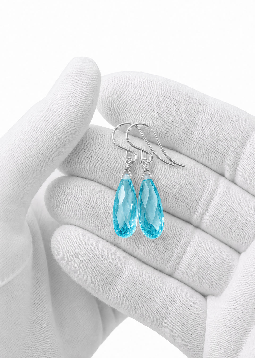 Cubic Zirconia Earrings Sterling Silver or 14k Gold Blue Faceted 1.3 Inches