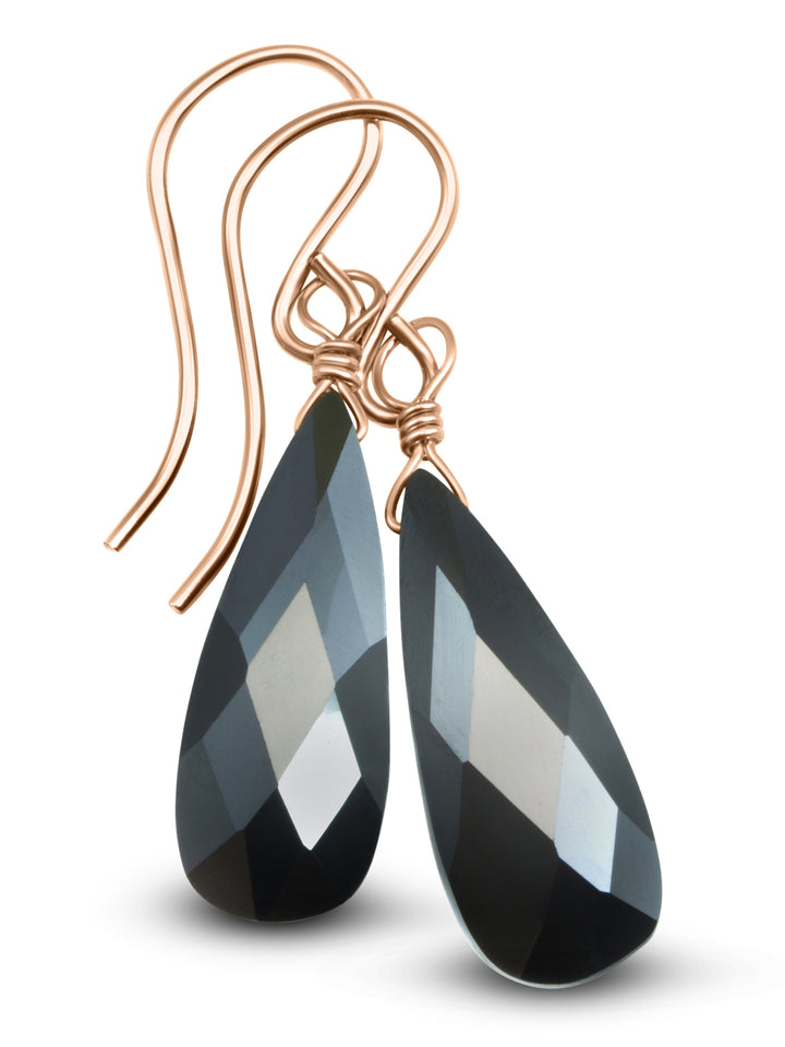 Cubic Zirconia Earrings Sterling Silver or 14k Gold Black Faceted 1.1 Inches