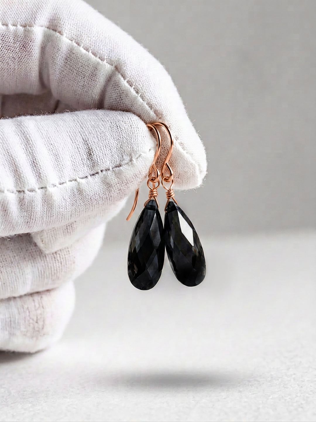 Cubic Zirconia Earrings Sterling Silver or 14k Gold Black Faceted 1.1 Inches