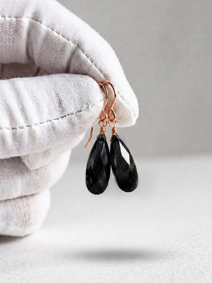Cubic Zirconia Earrings Sterling Silver or 14k Gold Black Faceted 1.1 Inches