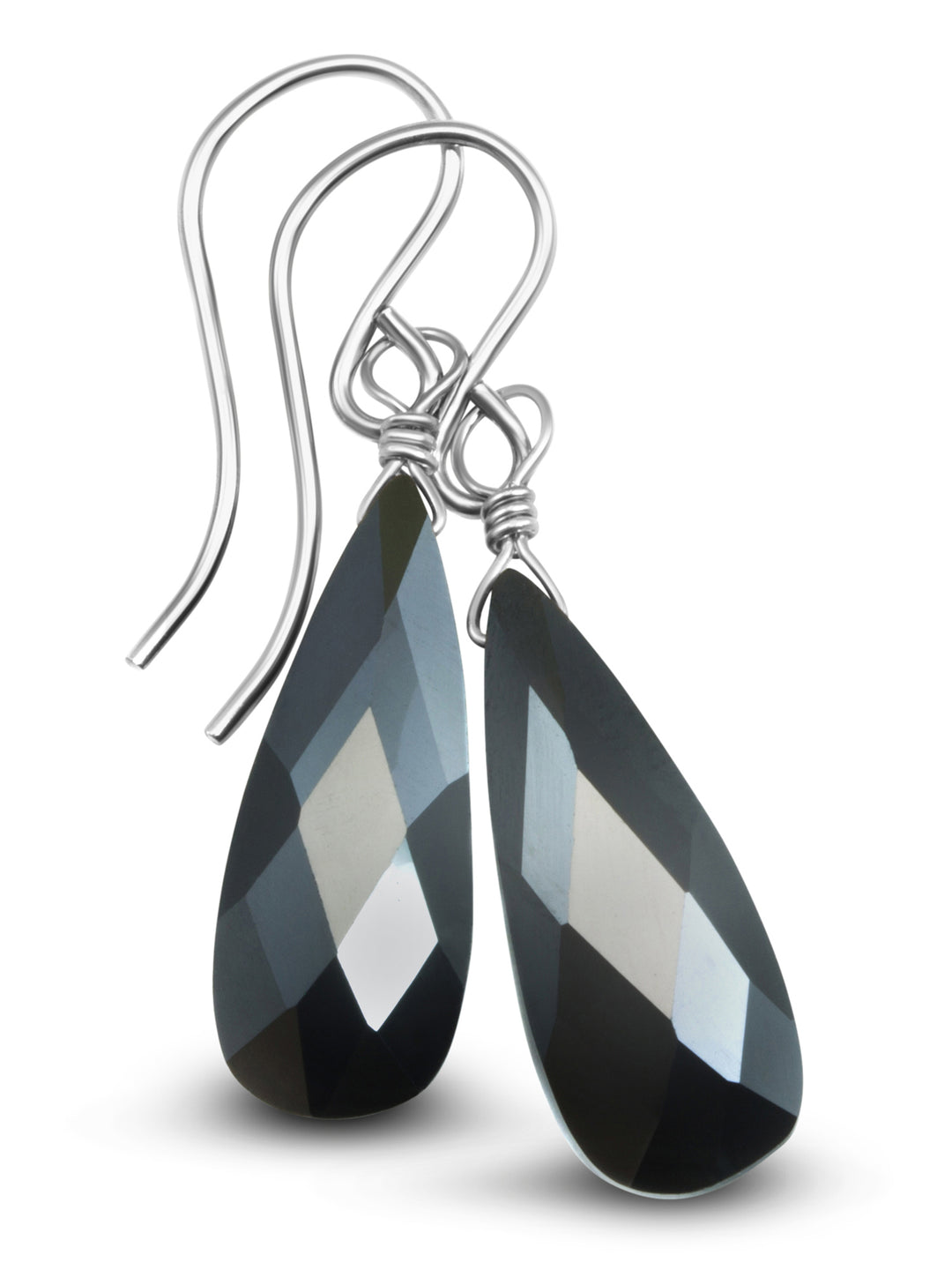 Cubic Zirconia Earrings Sterling Silver or 14k Gold Black Faceted 1.1 Inches
