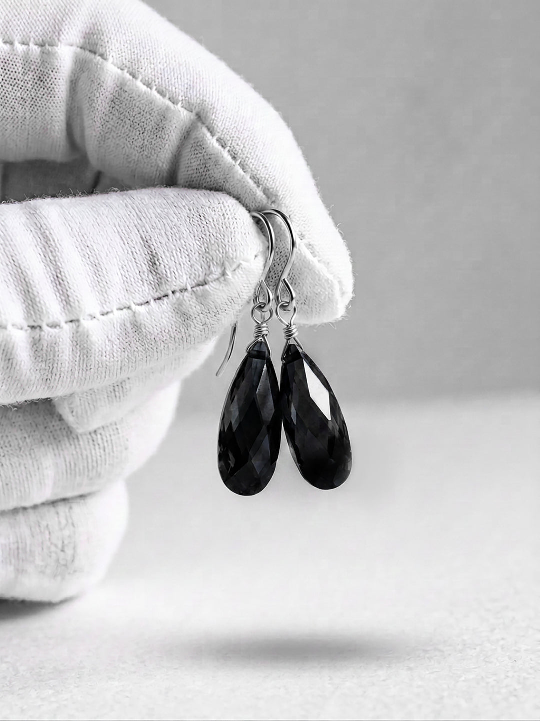Cubic Zirconia Earrings Sterling Silver or 14k Gold Black Faceted 1.1 Inches