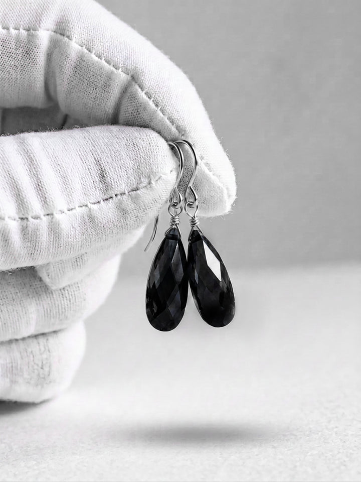 Cubic Zirconia Earrings Sterling Silver or 14k Gold Black Faceted 1.1 Inches