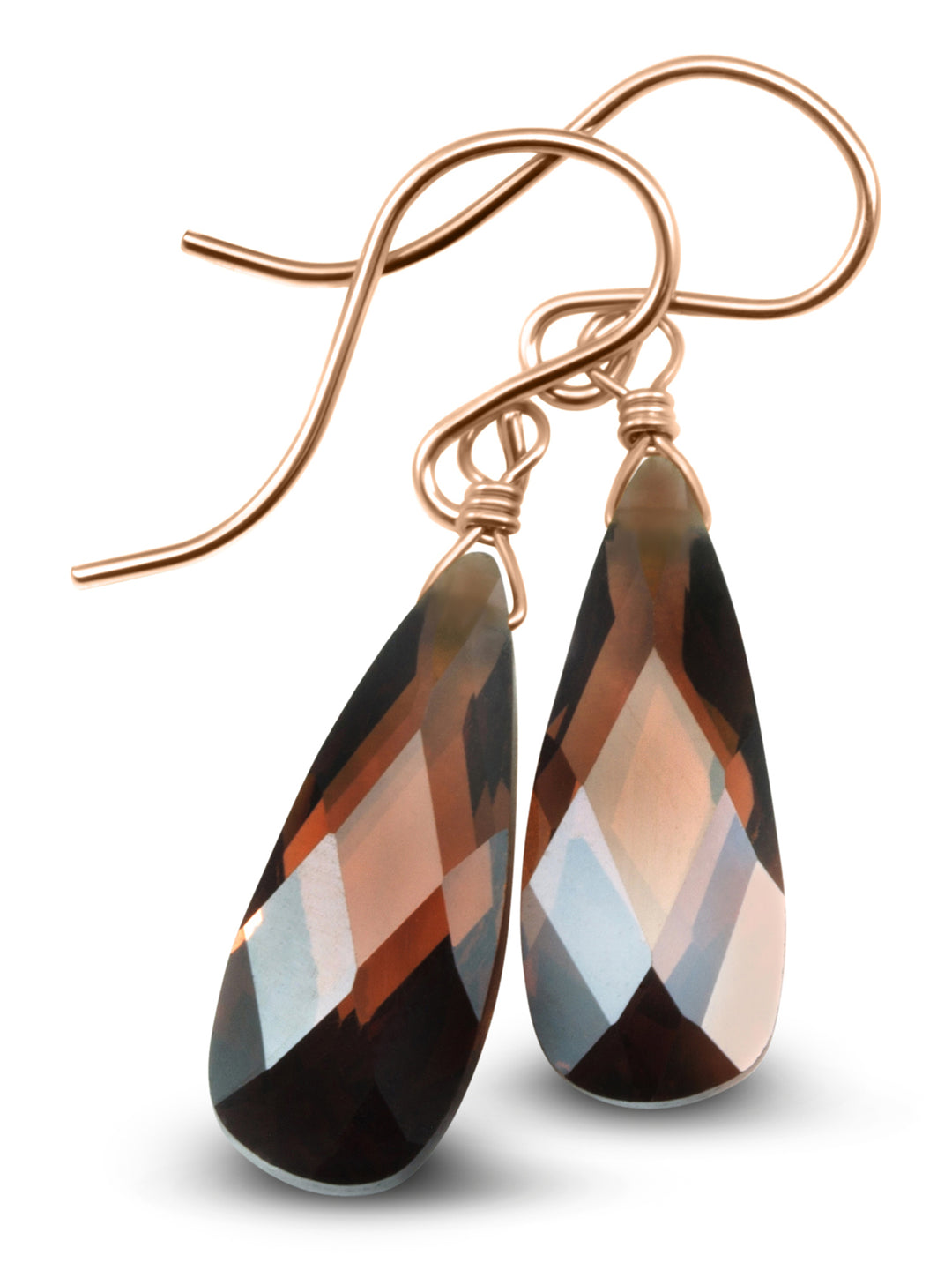 Cubic Zirconia Earrings Sterling Silver or 14k Gold Brown Faceted 1.3 Inches