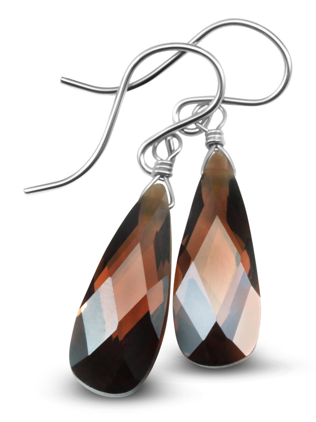Cubic Zirconia Earrings Sterling Silver or 14k Gold Brown Faceted 1.3 Inches