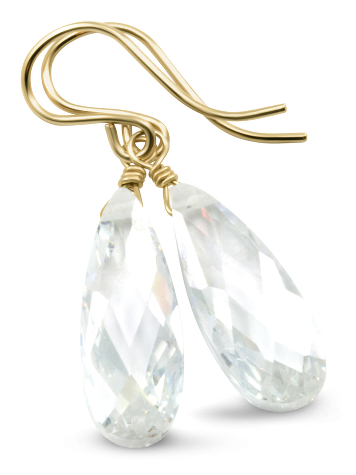 Cubic Zirconia Earrings Sterling Silver or 14k Gold Clear Faceted 1.3 Inches