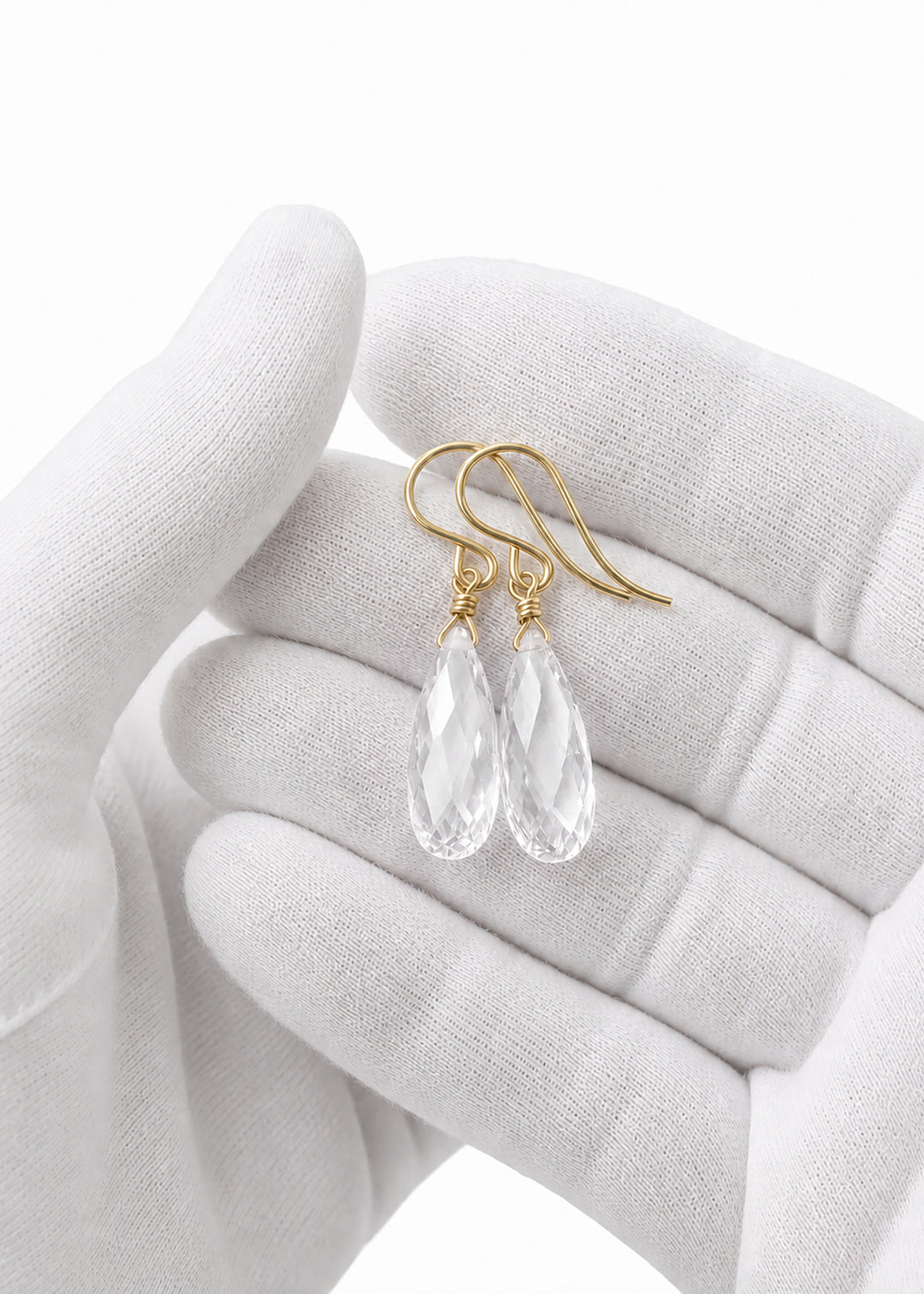 Cubic Zirconia Earrings Sterling Silver or 14k Gold Clear Faceted 1.3 Inches