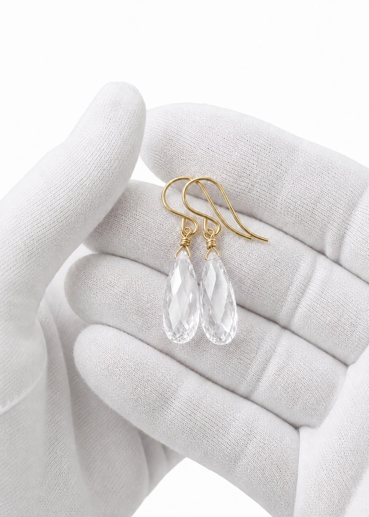 Cubic Zirconia Earrings Sterling Silver or 14k Gold Clear Faceted 1.3 Inches